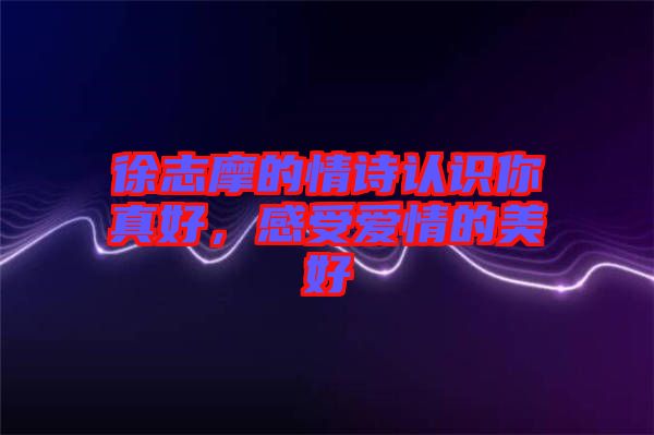 徐志摩的情詩認(rèn)識你真好，感受愛情的美好