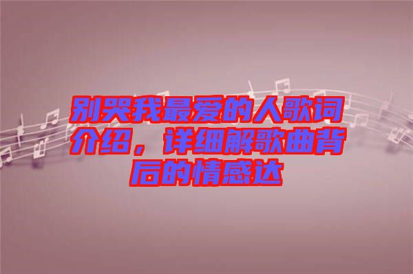 別哭我最愛的人歌詞介紹，詳細(xì)解歌曲背后的情感達(dá)