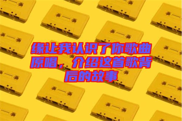 緣讓我認識了你歌曲原唱，介紹這首歌背后的故事