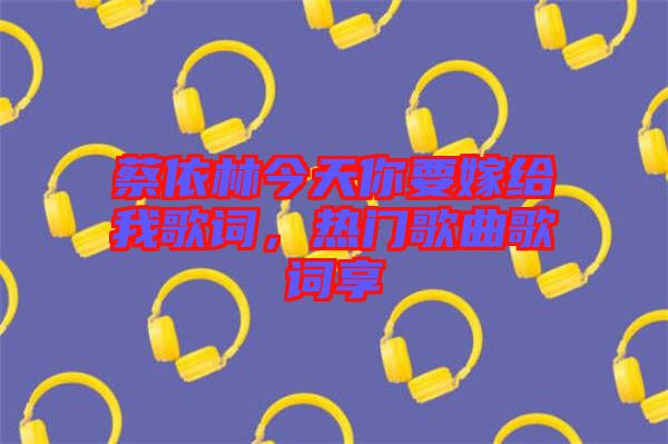 蔡依林今天你要嫁給我歌詞，熱門歌曲歌詞享