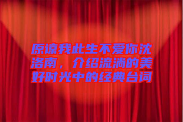 原諒我此生不愛你沈洛南，介紹流淌的美好時光中的經(jīng)典臺詞