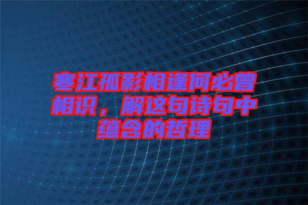 寒江孤影相逢何必曾相識，解這句詩句中蘊含的哲理