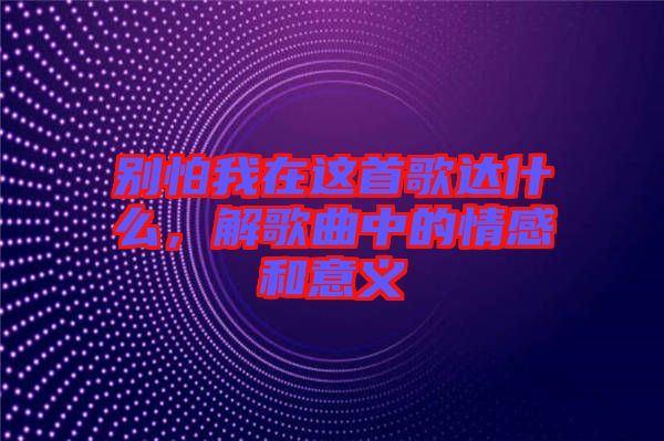 別怕我在這首歌達(dá)什么，解歌曲中的情感和意義