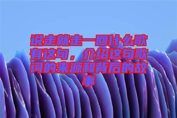 說(shuō)走就走一回什么歌有這句，介紹這句歌詞的來(lái)源和背后的故事