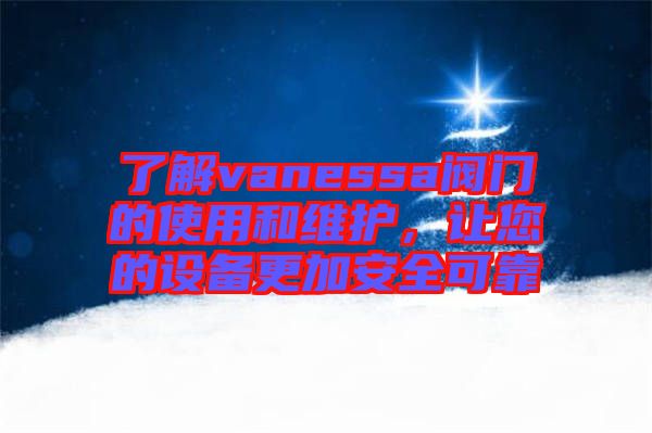 了解vanessa閥門的使用和維護(hù)，讓您的設(shè)備更加安全可靠