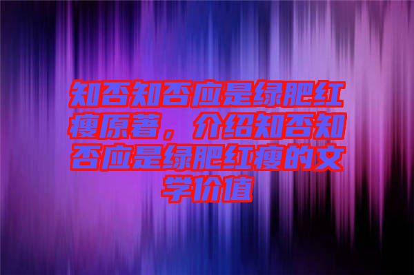 知否知否應(yīng)是綠肥紅瘦原著，介紹知否知否應(yīng)是綠肥紅瘦的文學(xué)價(jià)值