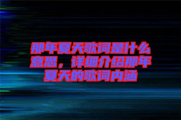 那年夏天歌詞是什么意思，詳細(xì)介紹那年夏天的歌詞內(nèi)涵