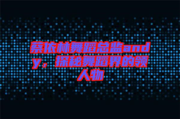 蔡依林舞蹈總監(jiān)andy，探秘舞蹈界的領人物