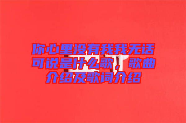 你心里沒有我我無話可說是什么歌，歌曲介紹及歌詞介紹