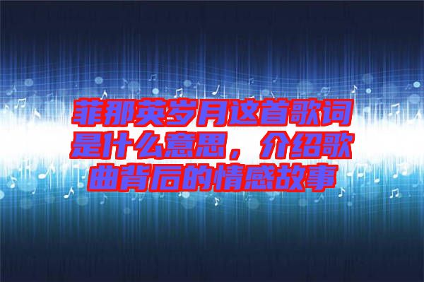 菲那英歲月這首歌詞是什么意思，介紹歌曲背后的情感故事