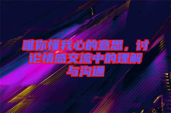 唯你懂我心的意思，討論情感交流中的理解與溝通