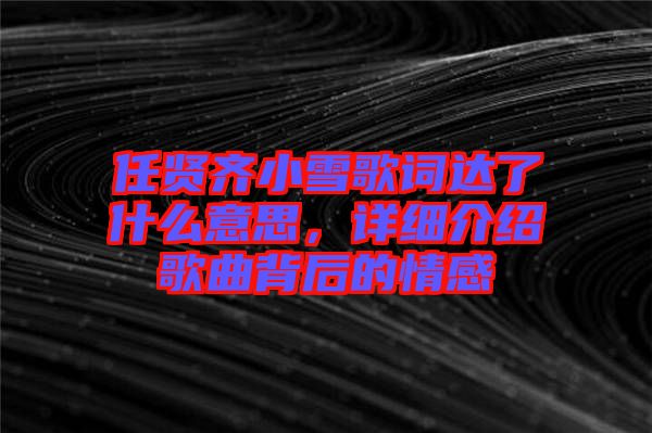 任賢齊小雪歌詞達(dá)了什么意思，詳細(xì)介紹歌曲背后的情感