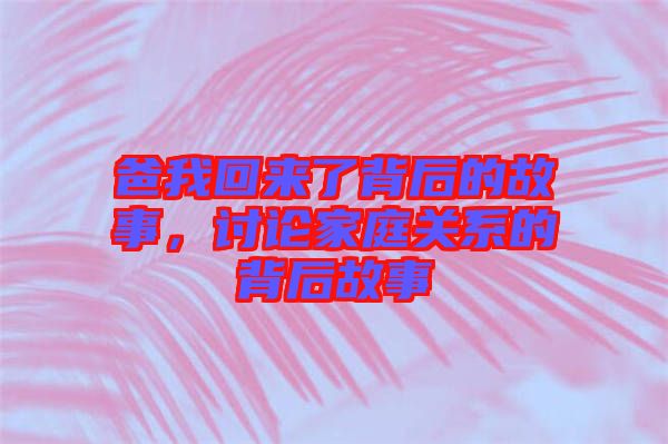 爸我回來了背后的故事，討論家庭關(guān)系的背后故事