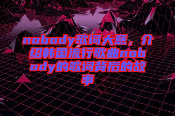 nobody歌詞大意，介紹韓國流行歌曲nobody的歌詞背后的故事