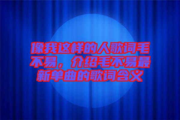 像我這樣的人歌詞毛不易，介紹毛不易最新單曲的歌詞含義