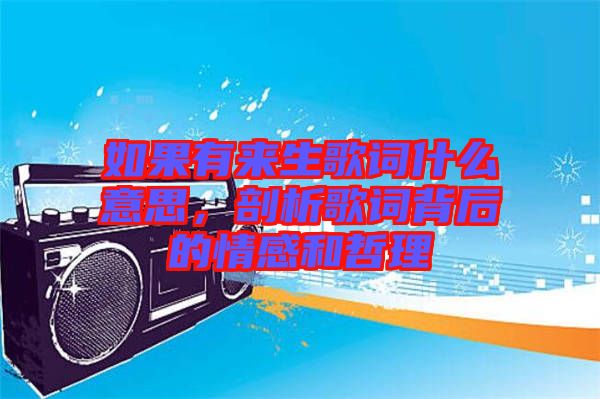 如果有來生歌詞什么意思，剖析歌詞背后的情感和哲理