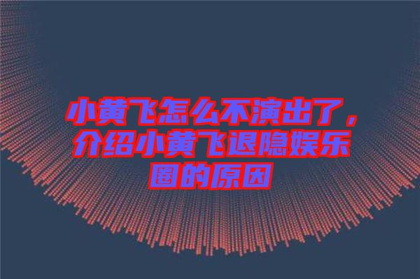 小黃飛怎么不演出了，介紹小黃飛退隱娛樂圈的原因