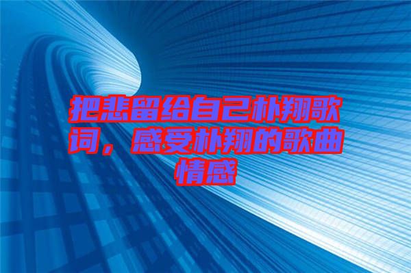 把悲留給自己樸翔歌詞，感受樸翔的歌曲情感