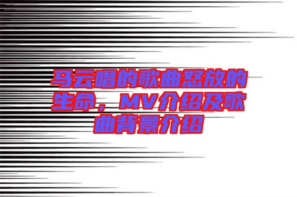 馬云唱的歌曲怒放的生命，MV介紹及歌曲背景介紹