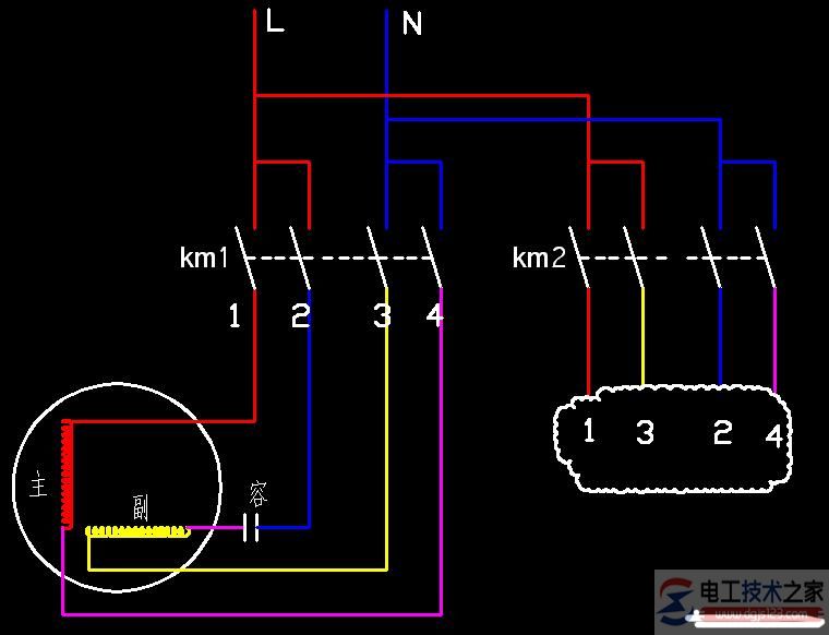 單相電機(jī)正反轉(zhuǎn)的接線圖